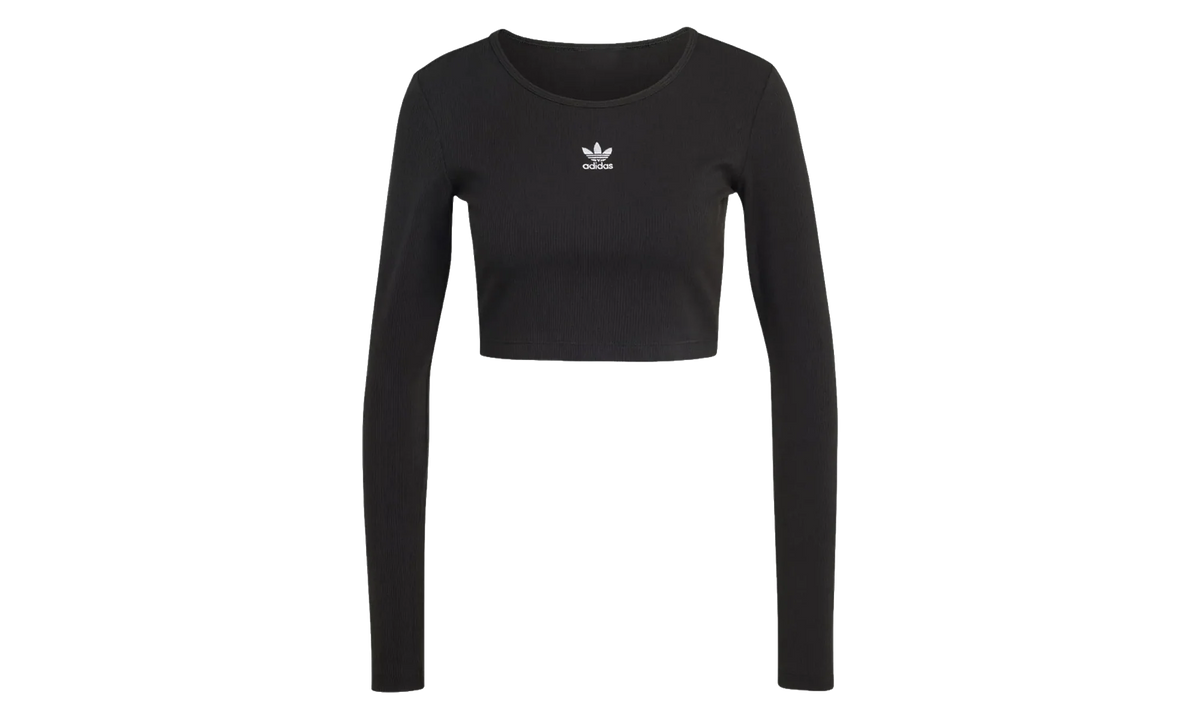 Essentials Ribbed Crop Long Sleeve Tee WMNS "Black" IW5725