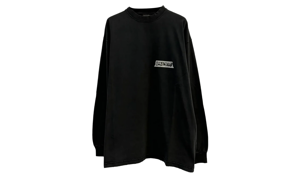 Long-Sleeve Crew Neck Oversized T-Shirt "Faded Washed Black" 850404 TTVL6 1041