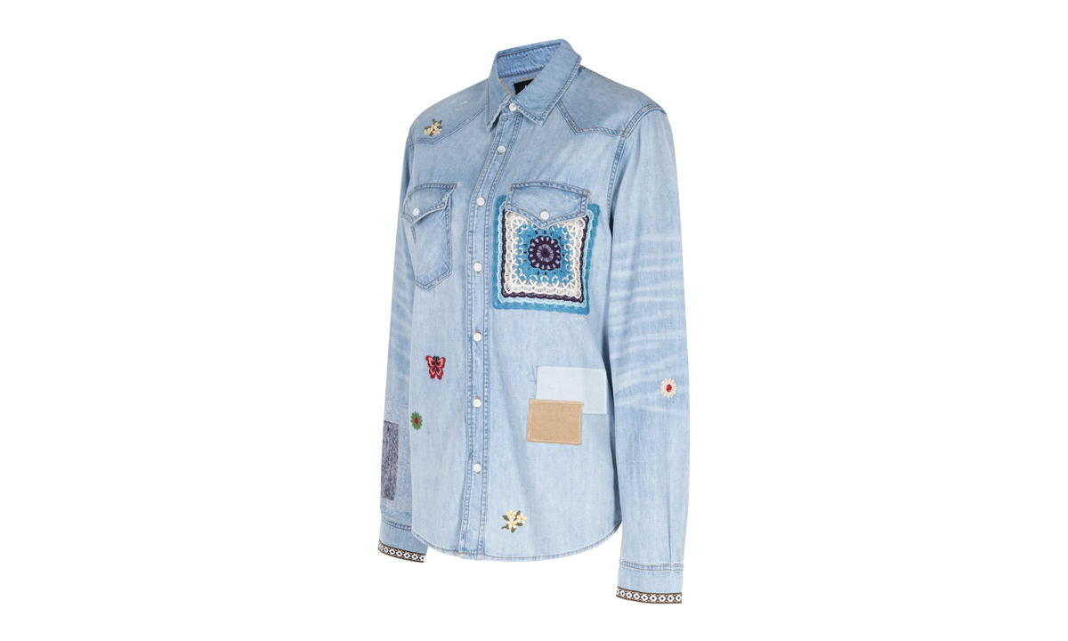 Crochet And Patch Denim Shirt "Blue" XTPS 0219