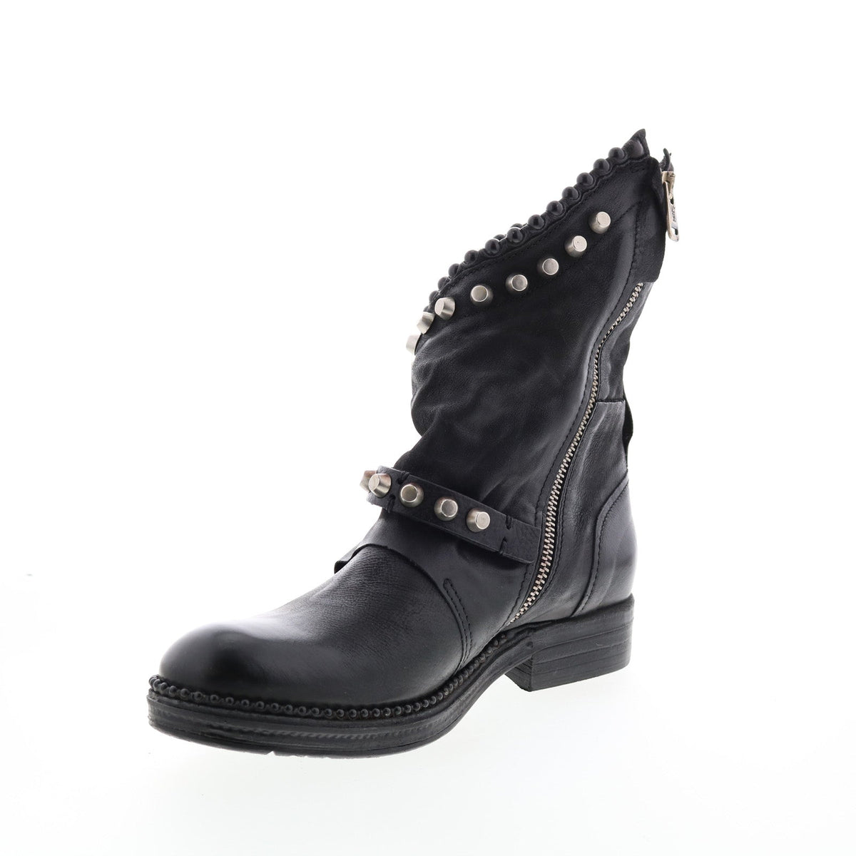 Vianne 250202-102 Womens Black Leather Hook & Loop Mid Calf Boots