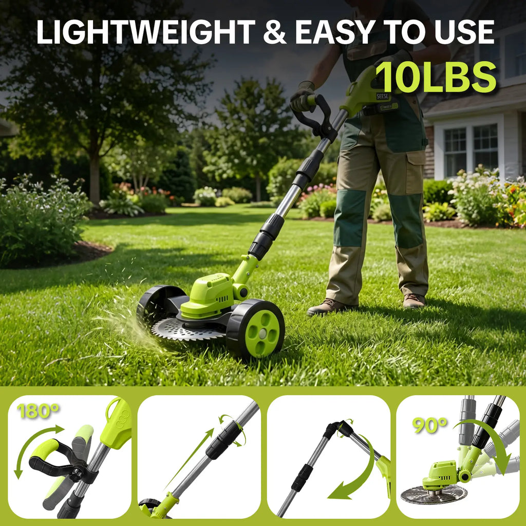 🔥[Hot sale]🔥SEESE Cordless Electric Weed Wacker, 3 Different Cutting Accessories for Lawn Trimming & Edging, with 2 Batteries, Lightweight Design‑ Suitable for Yard, Garden