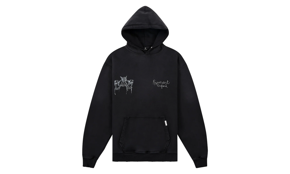 Hand Drawn Thoroughbred Dogs Hoodie "Aged Black" MLM100556 03