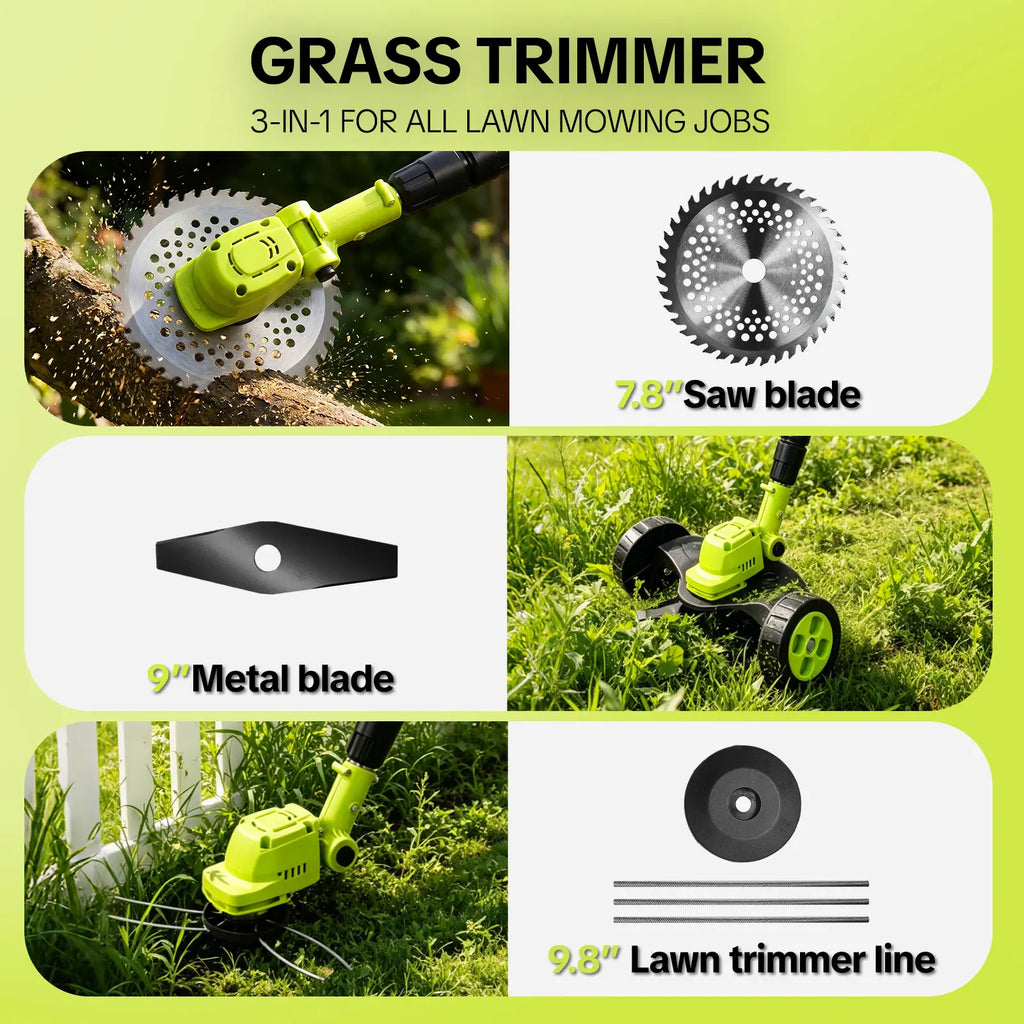 🔥[Hot sale]🔥SEESE Cordless Electric Weed Wacker, 3 Different Cutting Accessories for Lawn Trimming & Edging, with 2 Batteries, Lightweight Design‑ Suitable for Yard, Garden