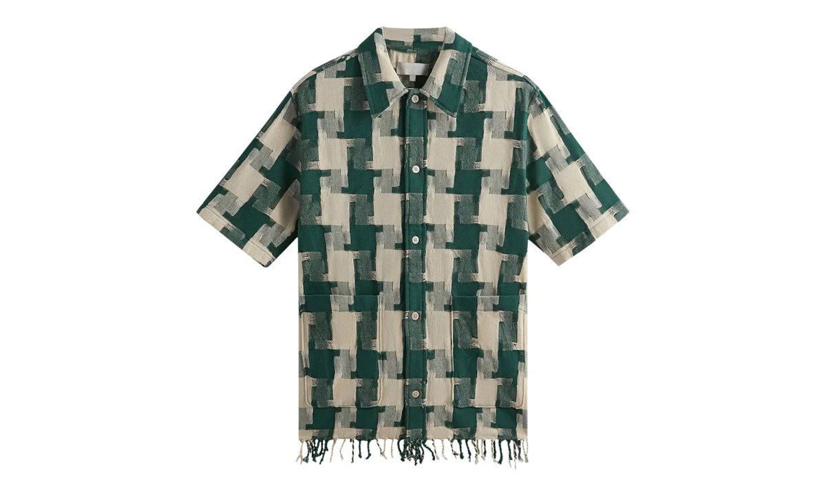 Jumbo Houndstooth Boxy Collared Overshirt "Green" KHM032169 308