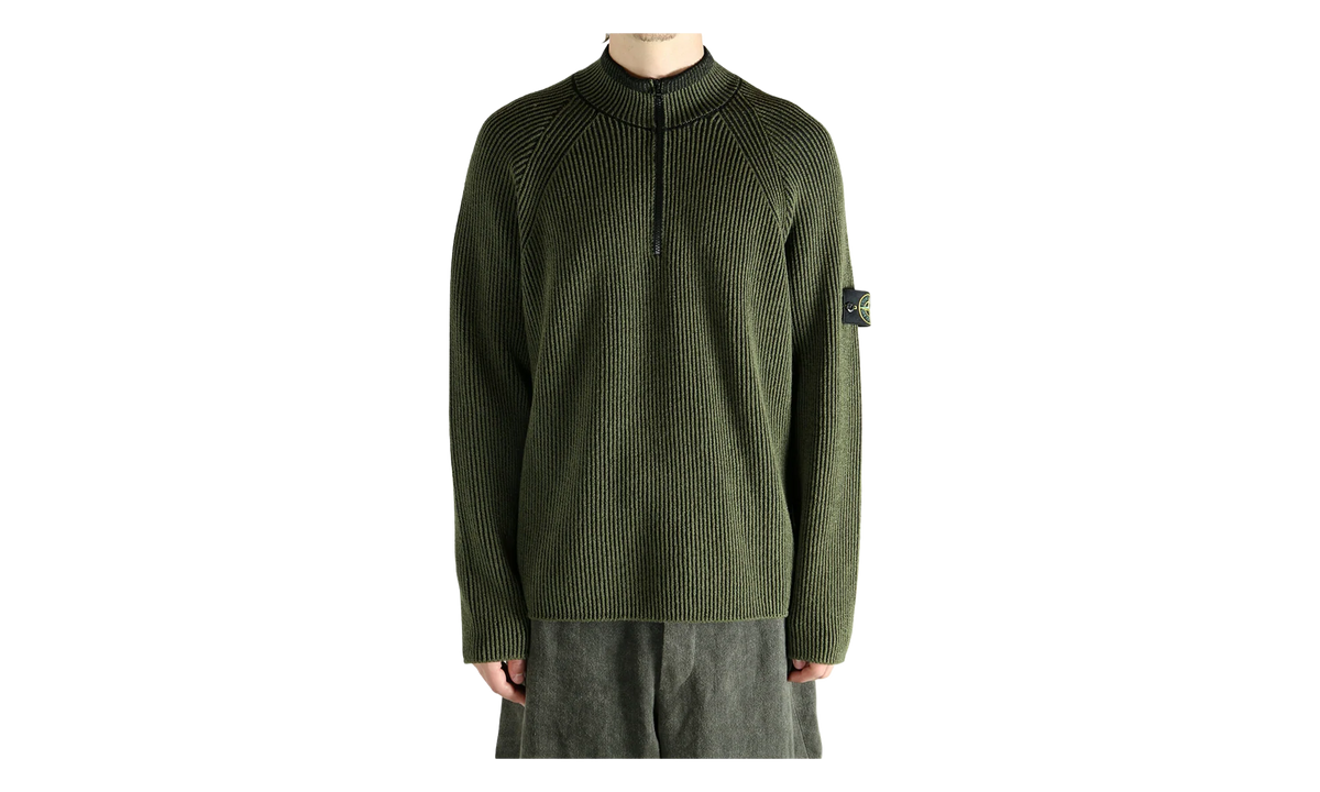 Half Zip Ribbed Polo Shirt "Military Green" 5100024 S00L7 V0054