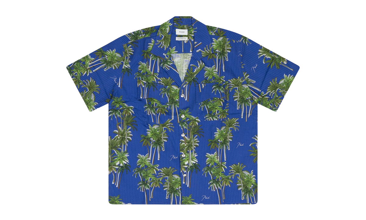 Searsucker Hawaiian Button-down Shirt "Blue" RHD-MTPS-0094