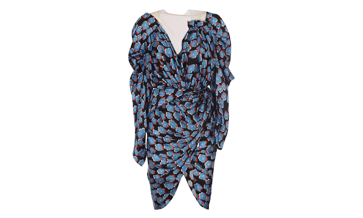 SILK FLORAL DRAPED MINI DRESS "Blue" RW DR0222 5307 E22 1020