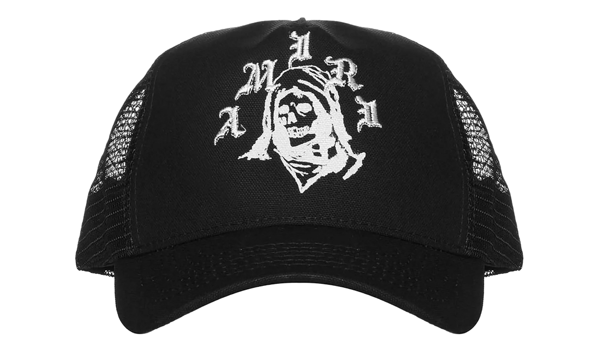 Amiri x Wes Lang Reaper Logo Trucker Hat "Black White" AW22MAH012-004