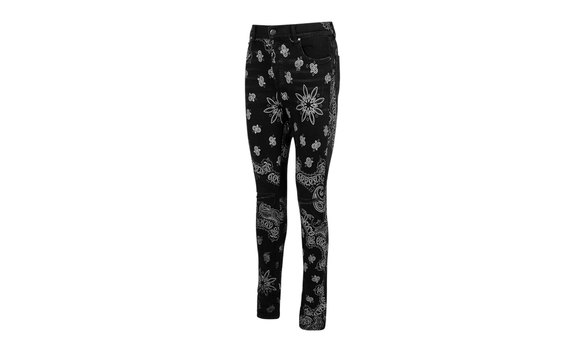 Black Cotton Flocked Bandana Skinny Jeans "Black" MDS050023
