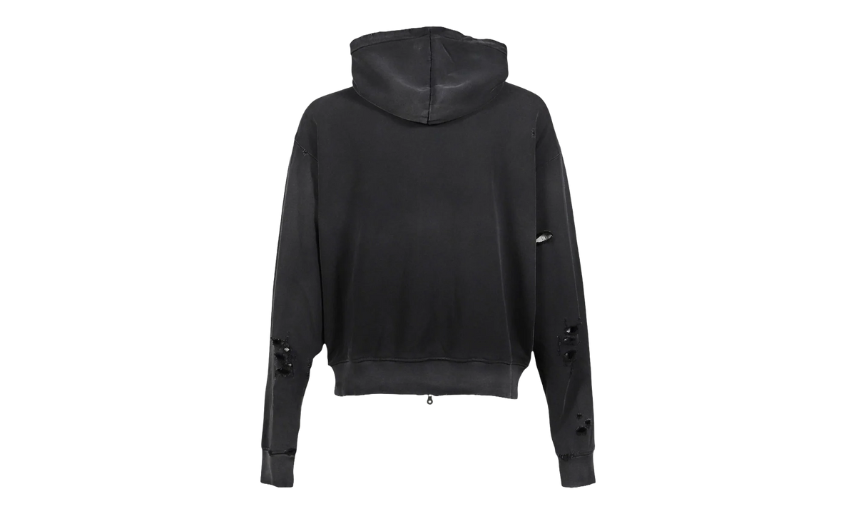 Elliott Distressed Logo Zip Up Hooded Sweatshirt "Washed Black" SS25HO005 WBLK