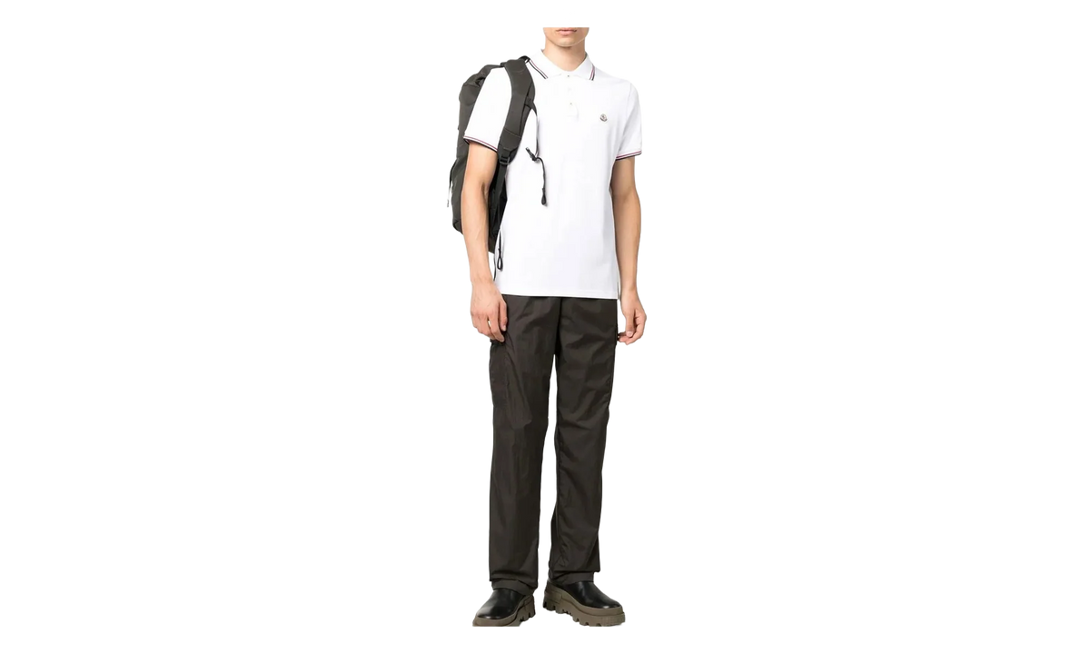 Striped Trim SS Polo Collar T-shirt "Brilliant White" MON59