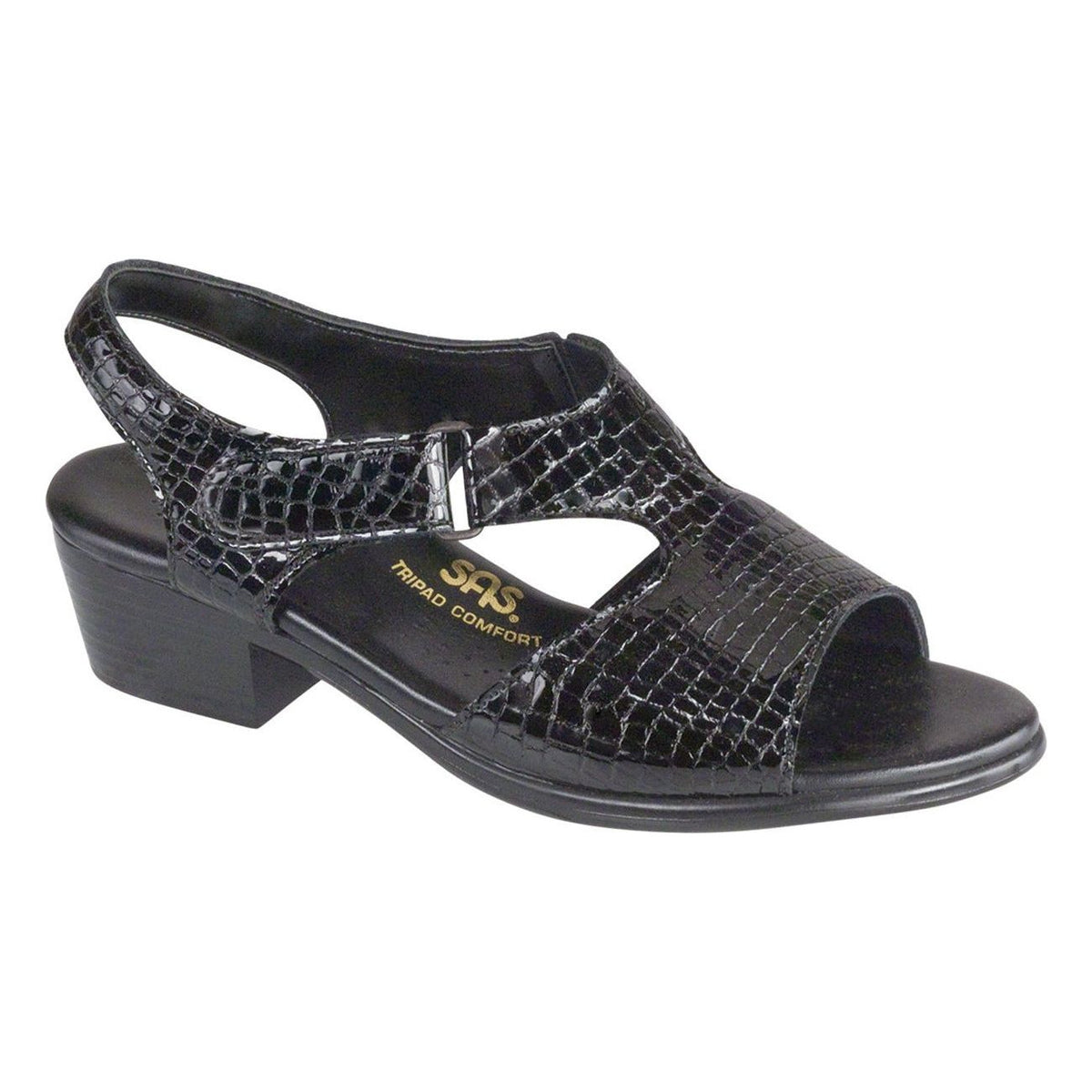 Women's Suntimer Heel Strap Sandal in Black Croc Wide