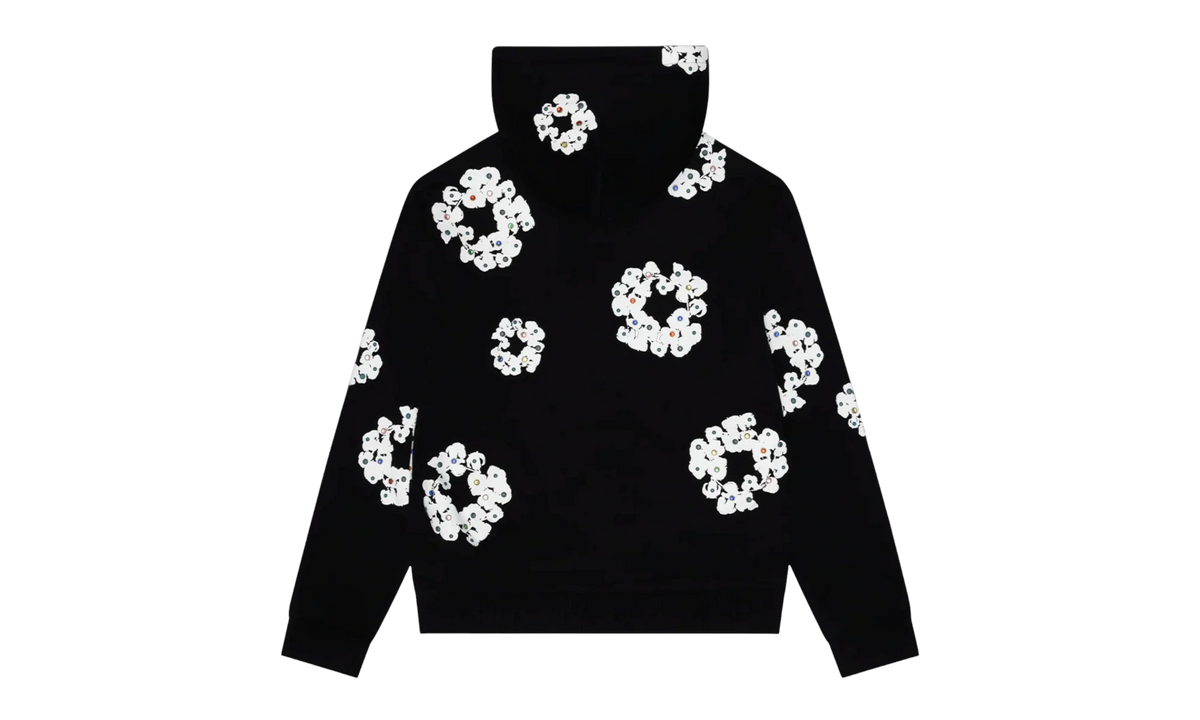Cotton Wreath Rhinestone Studded Zip Hooded Sweatshirt "Black White" DT591