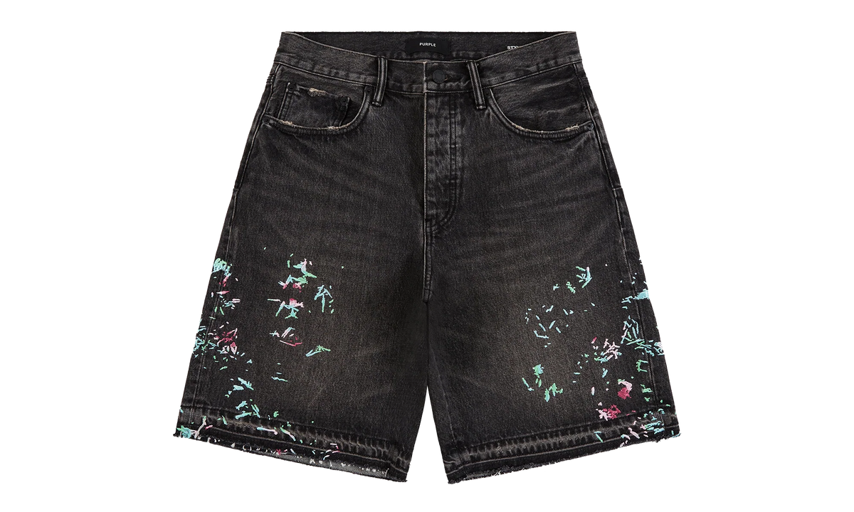Splatter Embroidery Denim Shorts "Black" P059 UBSB226