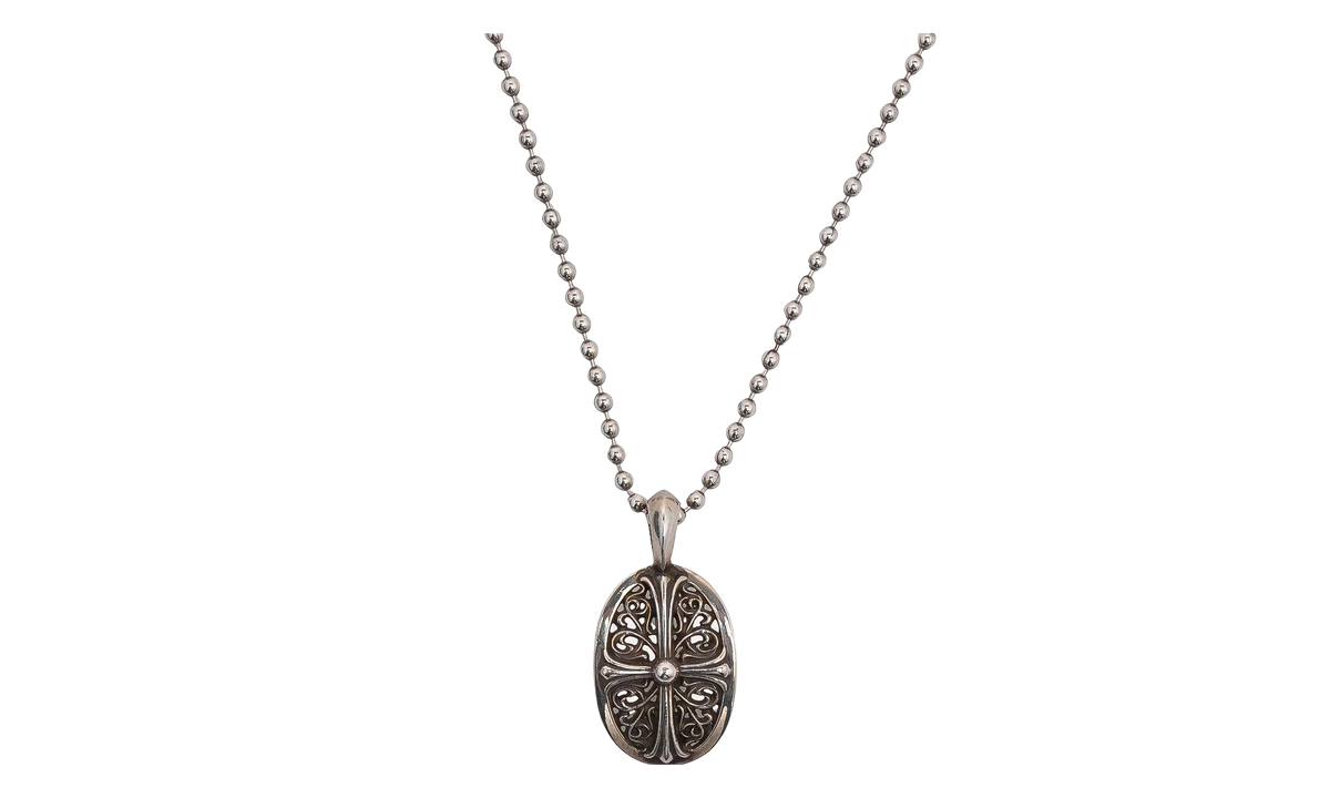 Oval Cross Pendant with Ball Chain "Silver" CHRM1135