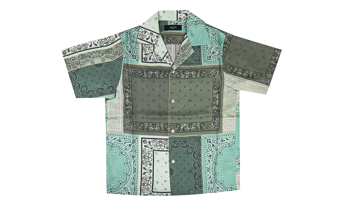 Short Sleeve Bandana Print Silk Button Up Shirt "Green" Y0M06227SE GREE