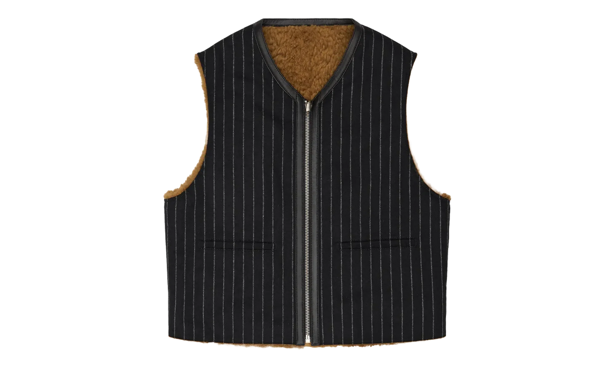 Reversible Pinstripe Shearling Vest "Black" DT456