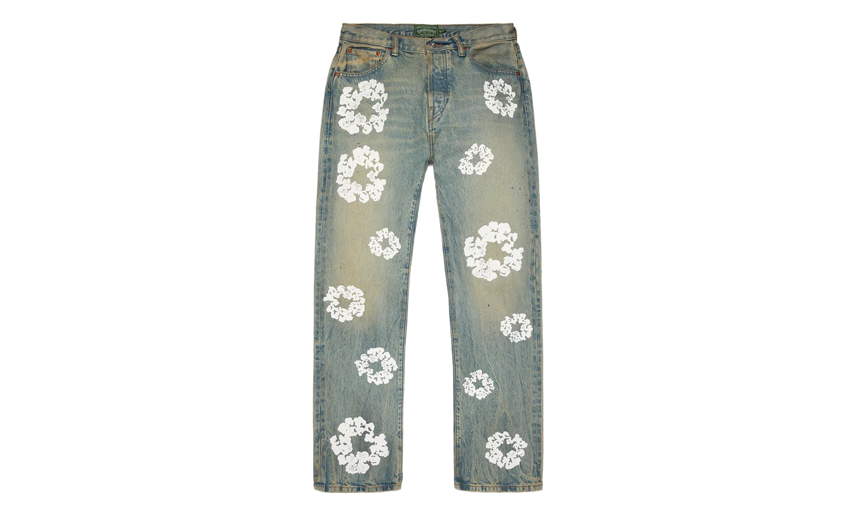 Straight Cotton Wreath Denim Pant Dirty Wash "Blue" DT600