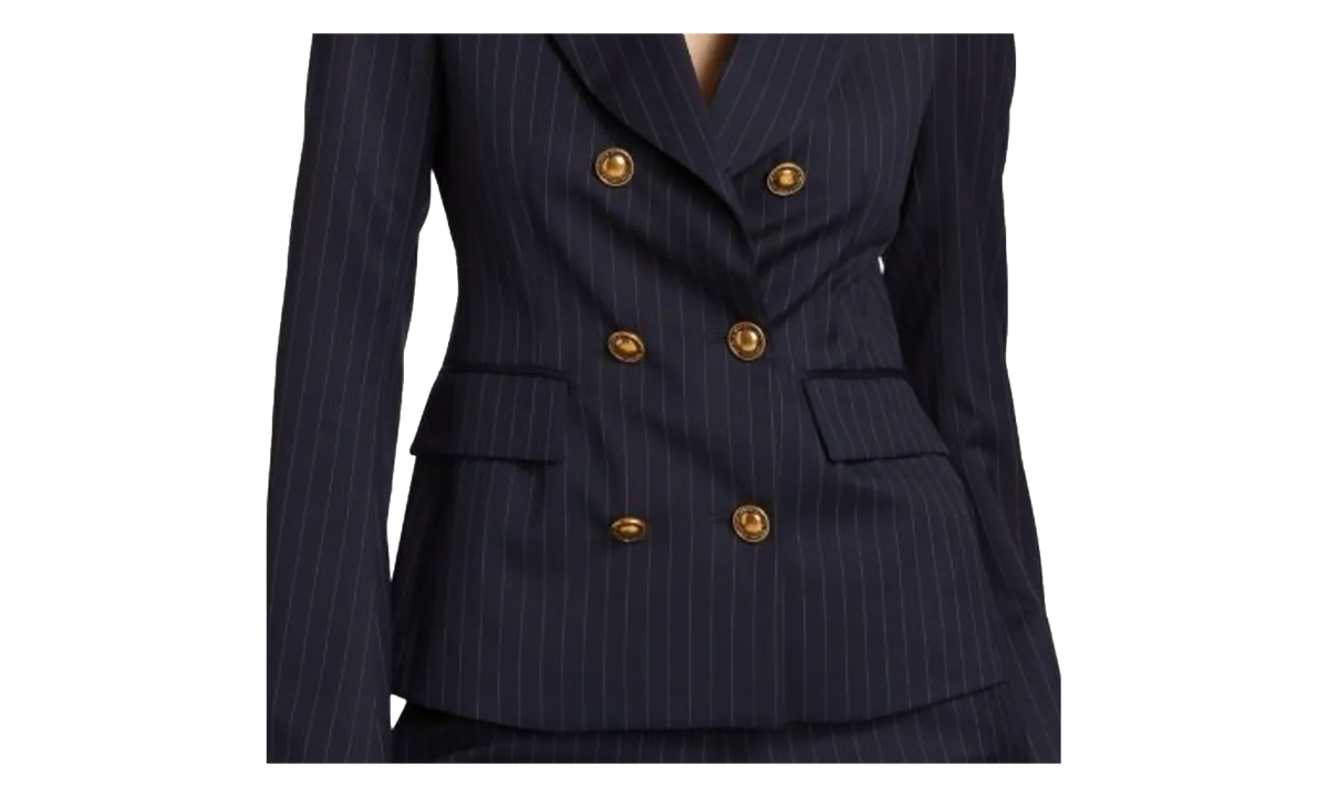 Pinstripe Double Breasted Blazer Suit Jacket "Navy" 0400022558453