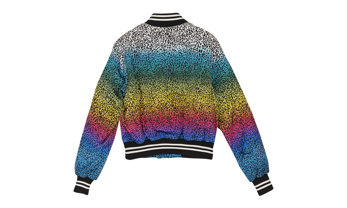 Silk Rainbow Leopard Bomber Jacket "Black" WOBOM-SLRBLW