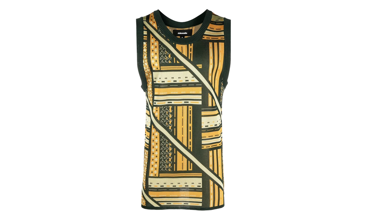 Kalonji Knit Vest "Green / Yellow" M AHLU KN007 SS23 YA03 GR