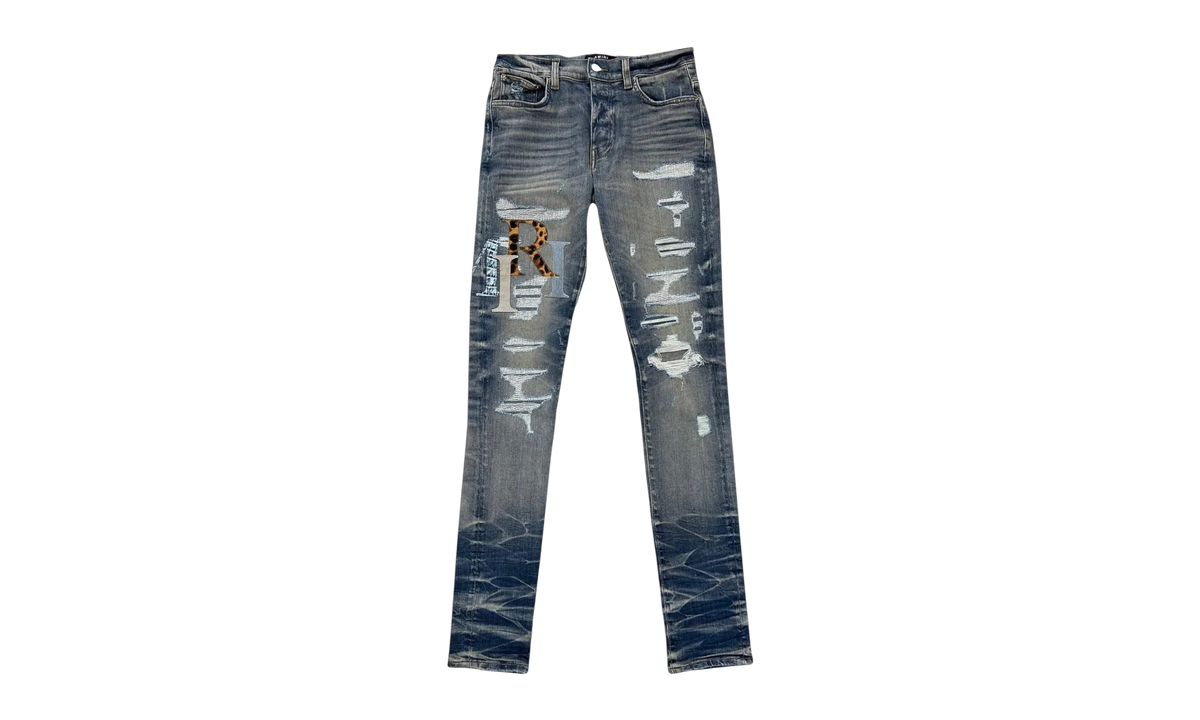 Leather Staggered Logo Jeans "Vintage Indigo Multi" AW23MDS021 875