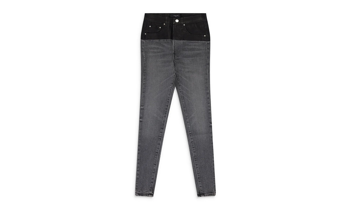 Contrast Leather Skinny Jeans Wmns "Grey" PS22WDS071_BLUE