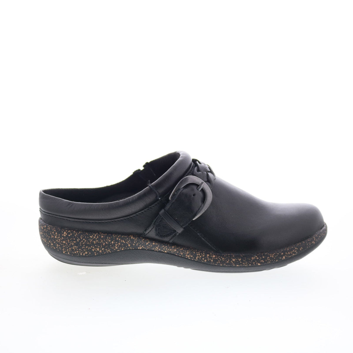 Aetrex Libby DM200 Womens Black Leather Slip On Clogs Flats Shoes
