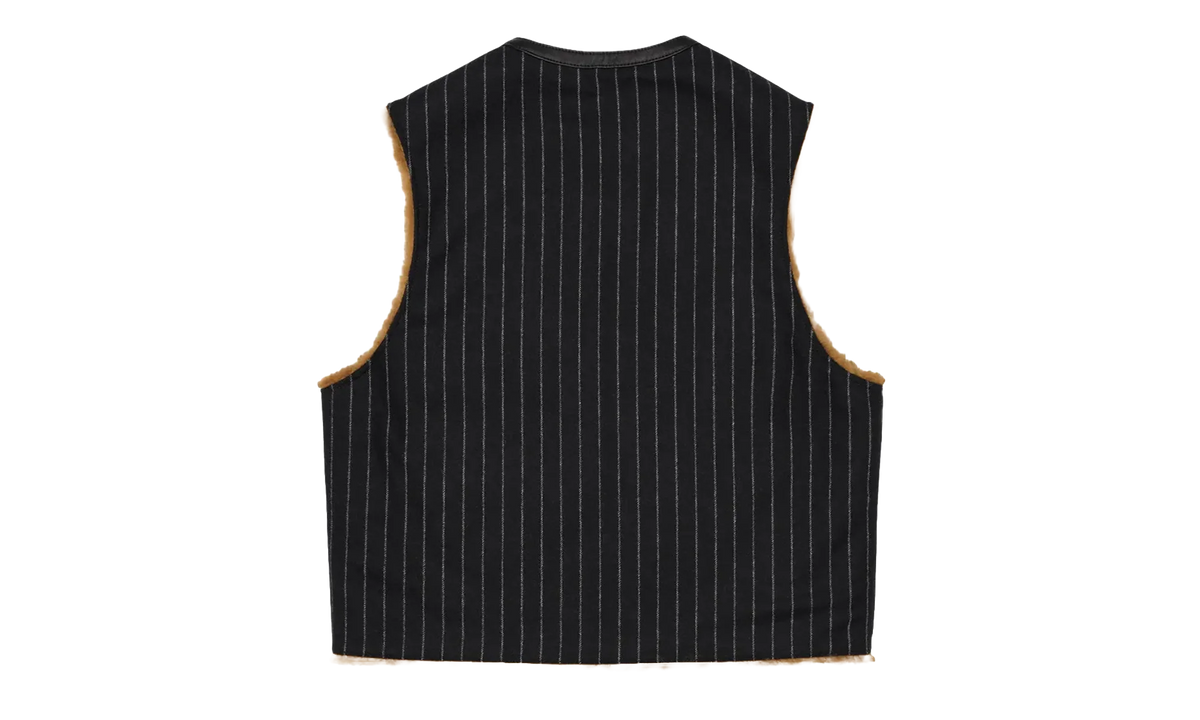 Reversible Pinstripe Shearling Vest "Black" DT456