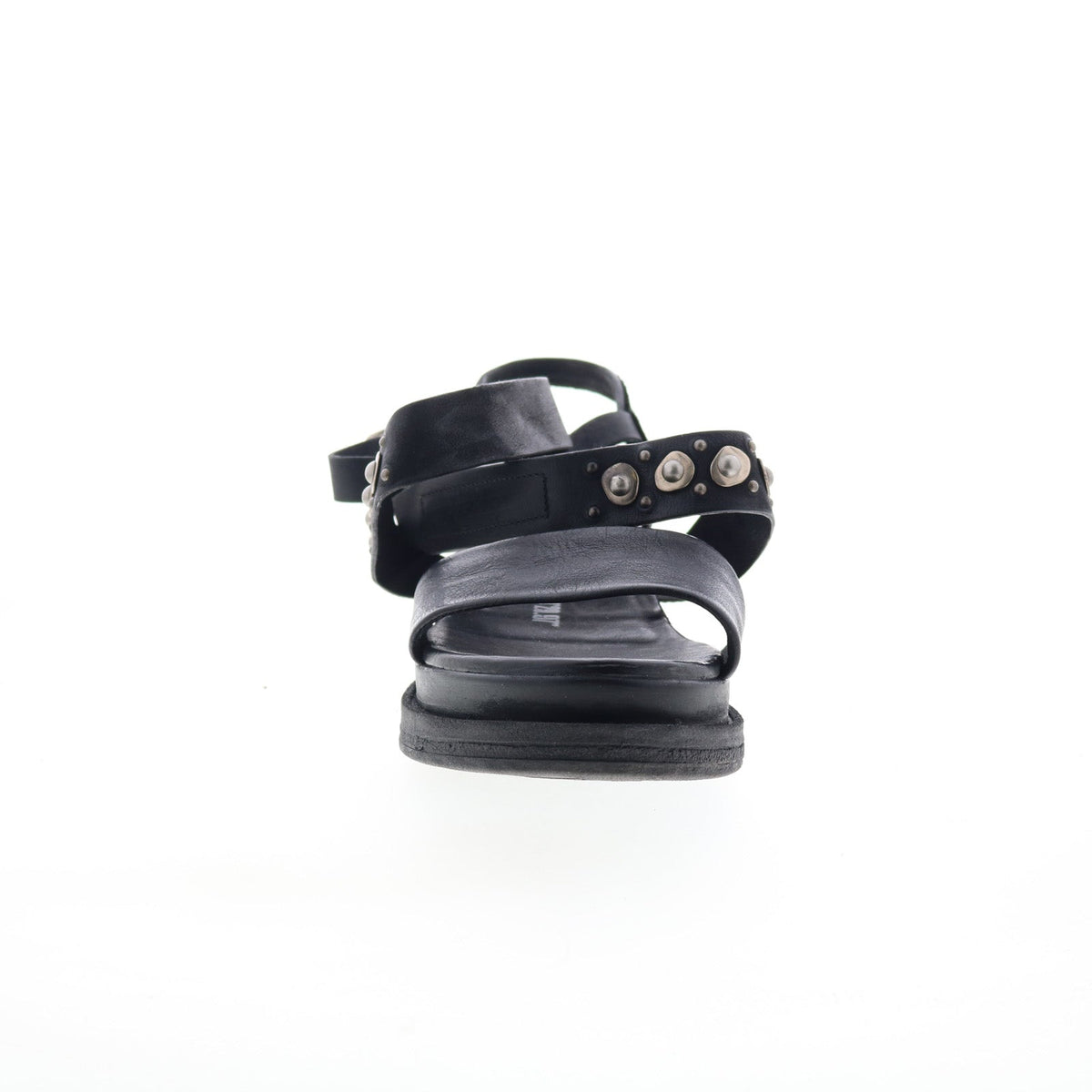 Larkie Womens Black Leather Hook & Loop Platform Sandals Shoes
