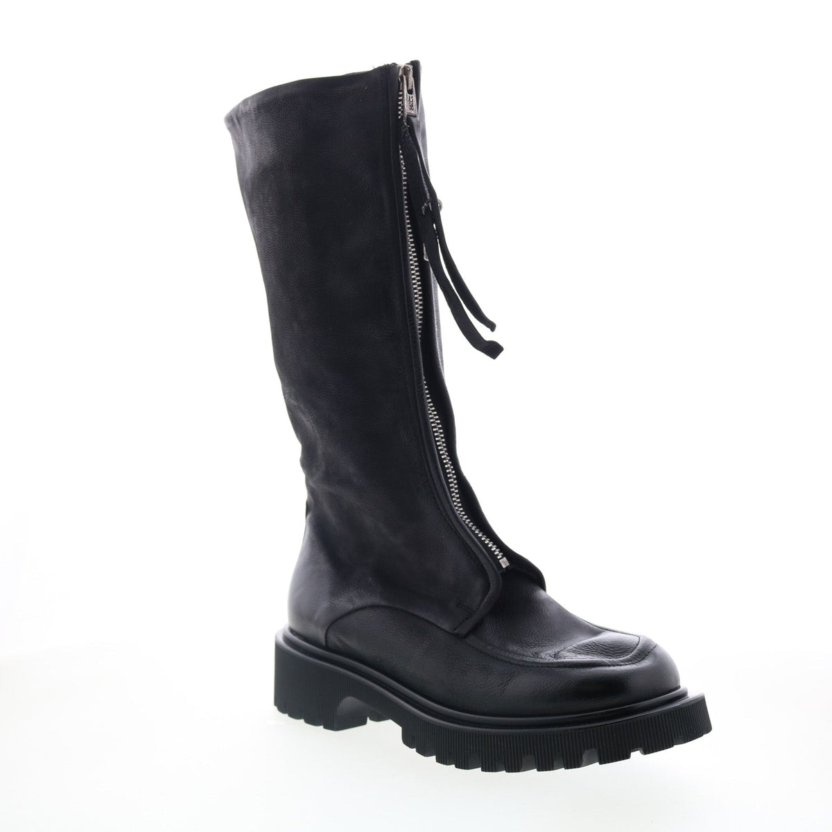 Tayton Womens Black Leather Zipper Knee High Boots
